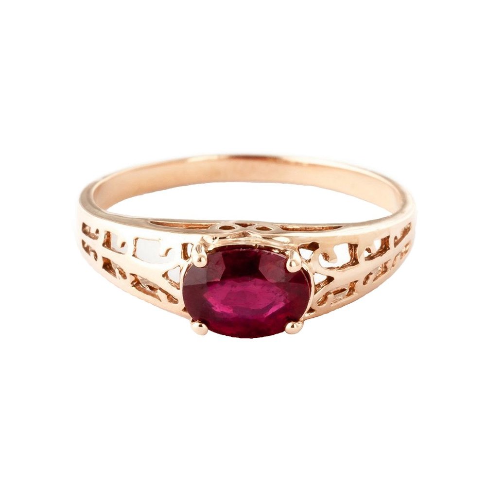 14K. SOLID GOLD FILIGREE RING WITH NATURAL RUBY